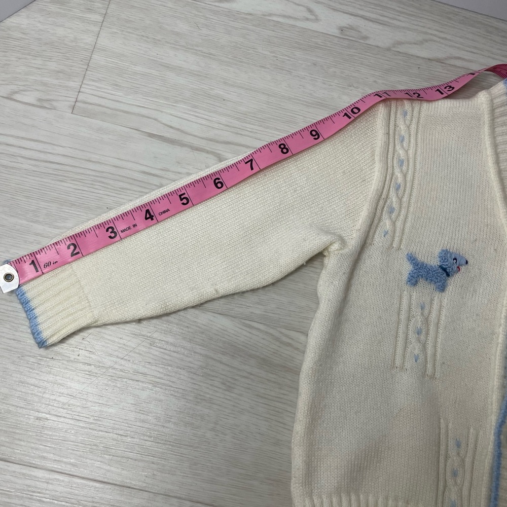 VNTG Nann-Knits Off White&Blue Dogs 9-12months Cardigan Sweater Acrylic Unisex - Picture 9 of 11